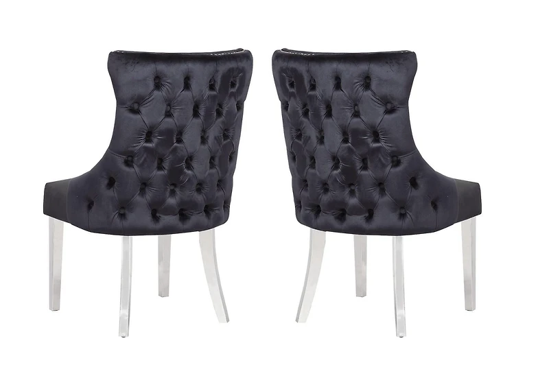 Chaise Odie en noir, chaise de salle à manger avec garniture cloutée, chaise de salle à manger en velours, chaise de salle à manger avec pieds en acier inoxydable pour cuisine et salon - Ensemble 2