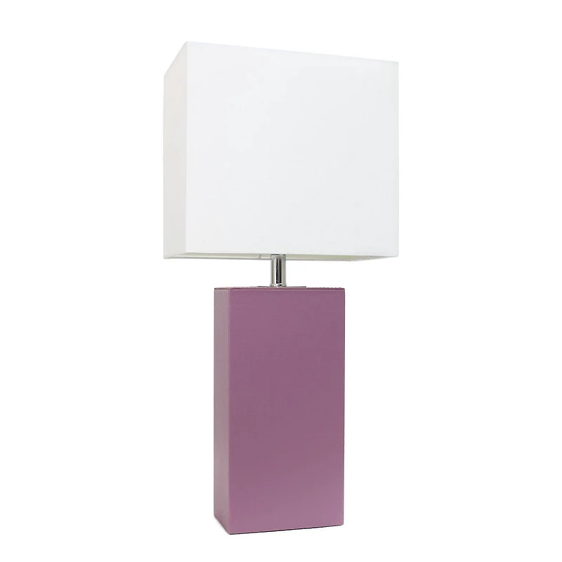 Conceptions Elégantes Lampe de table moderne en cuir avec abat-jour en tissu blanc, violet