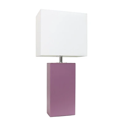 Conceptions Elégantes Lampe de table moderne en cuir avec abat-jour en tissu blanc, violet