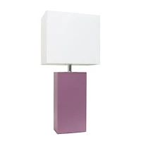 Conceptions Elégantes Lampe de table moderne en cuir avec abat-jour en tissu blanc, violet