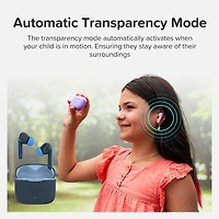 myFirst CareBuds (Space Blue) Kids Wireless Earbuds with 85dB Volume Limit, Built-in Mic, 6 Ear Tips, Anti-Lost Strap Easy Pairing, Gift for Kids 4-15