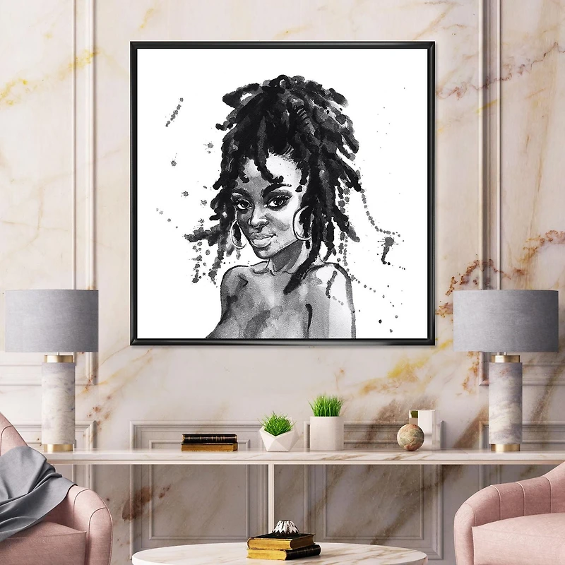 Designart Monochrome Portrait of African American Woman II FLOAT FRAME WALL ART
