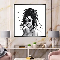 Designart Monochrome Portrait of African American Woman II FLOAT FRAME WALL ART