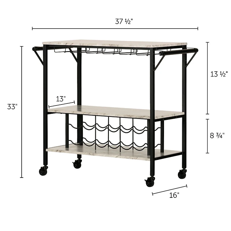 South Shore Maliza Chariot bar avec rangement à bouteilles et verres à vin