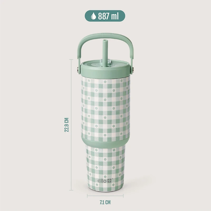 Ello Oasis Go Verre en acier inoxydable de 30 oz - pétales à carreaux
