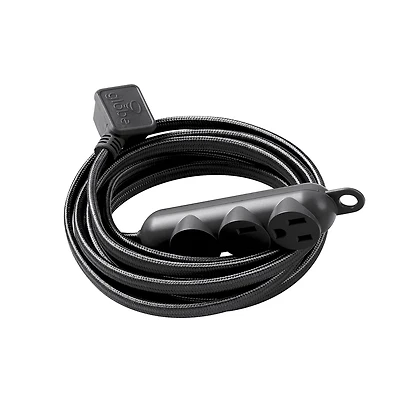 Globe Electric 12 ft. 3-Outlet 16/3 Black Fabric Extension Cord with Right-Angle Plug and Integrated Hanging Hook