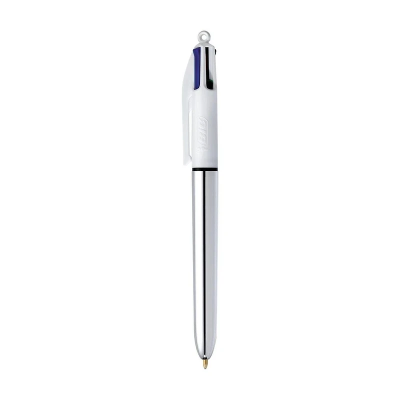 Stylos-billes métalliques rétractables BIC 4 couleurs Brillant, pointe moyenne (1,0 mm), paquet de 3, stylo-bille rétractable avec encre durable
