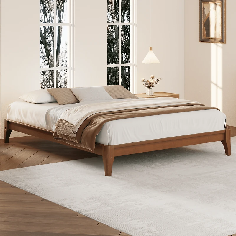 Noble House 12 Inch Full Size Solid Dry Bamboo Wood Platform Bed Frame,Brown
