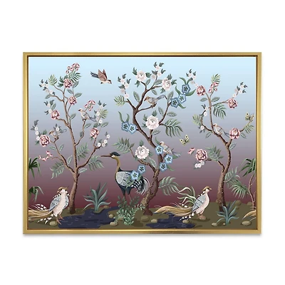 Designart Chinoiserie Aux Oiseaux Et Pivoines XI ART MURAL À CADRE FLOTTÉ