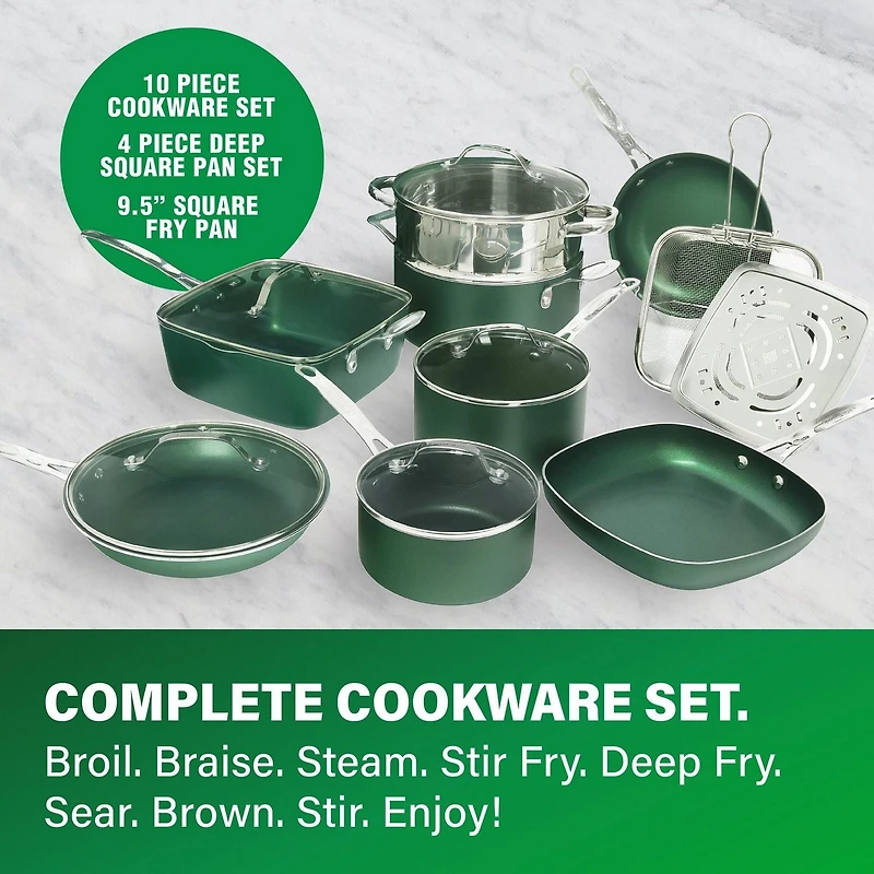 Granitestone Diamond 20 Piece Nonstick Emerald Aluminum Pots and Pans Cookware & Bakeware Kitchen Set