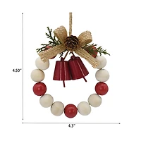 Holiday Time Winter Chalet Beaded Wooden Wreath With Bell Christmas Ornament, Red
