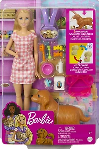 Barbie Doll and Newborn Pups Playset with Dog, 3 Puppies & Accessories, 3 to 7 Year Olds