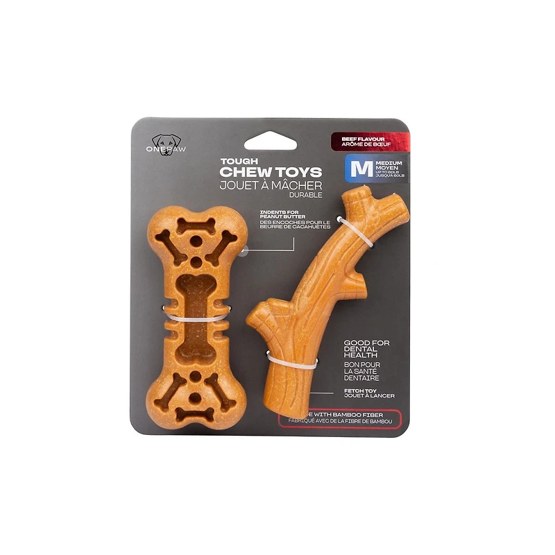 One Paw, Jouets à mâcher pour chien en fibre de bambou, lot de 2, taille moyenne Jouets à mâcher pour chien en fibre de bambou