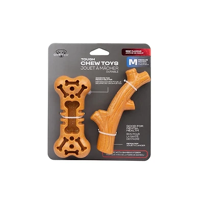 One Paw, Jouets à mâcher pour chien en fibre de bambou, lot de 2, taille moyenne Jouets à mâcher pour chien en fibre de bambou