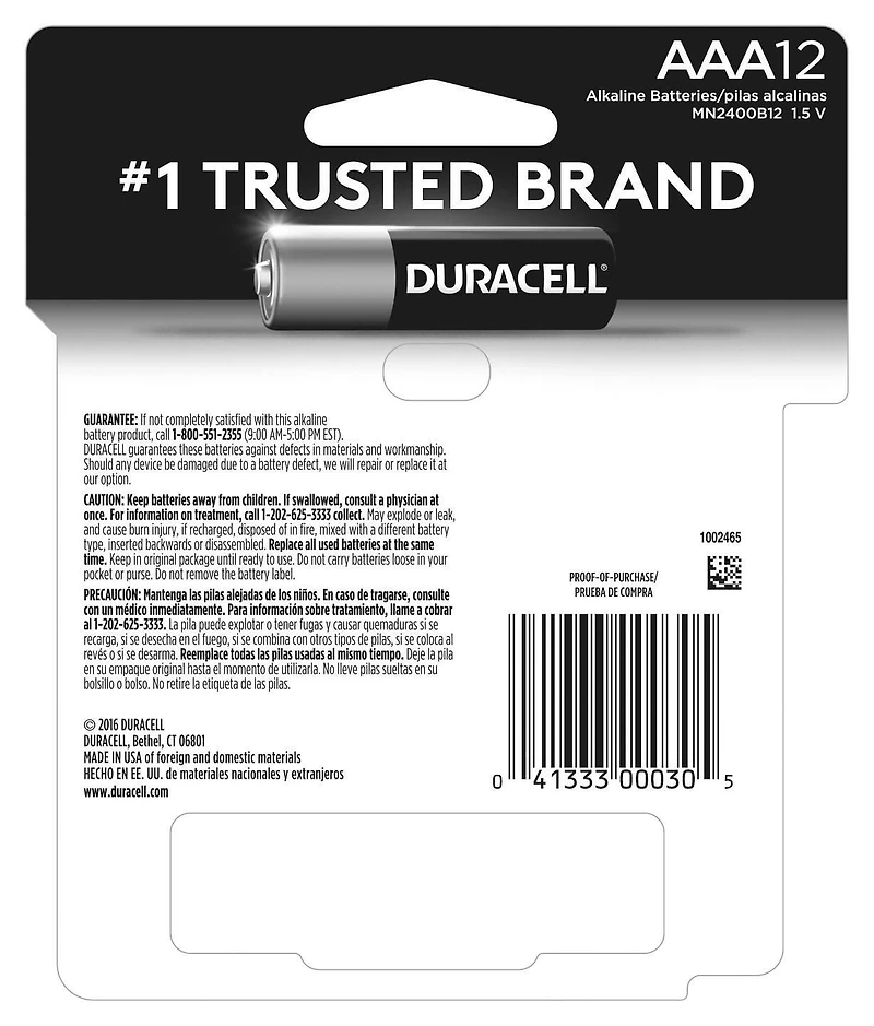 Duracell 1.5V Coppertop Alcalines, AAA <br>Piles, un Paquet de 12