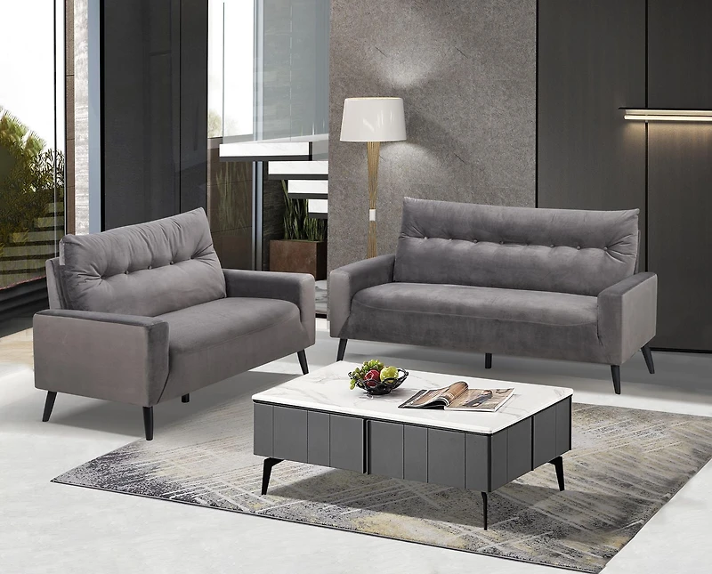 Topline Home Furnishings Ensemble mobilier 2 pièces : sofa et causeuse en velours