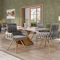 Noble House Set of 2 Velvet Dining Chairs, Luxurious Tufted Swivel Chair, gray