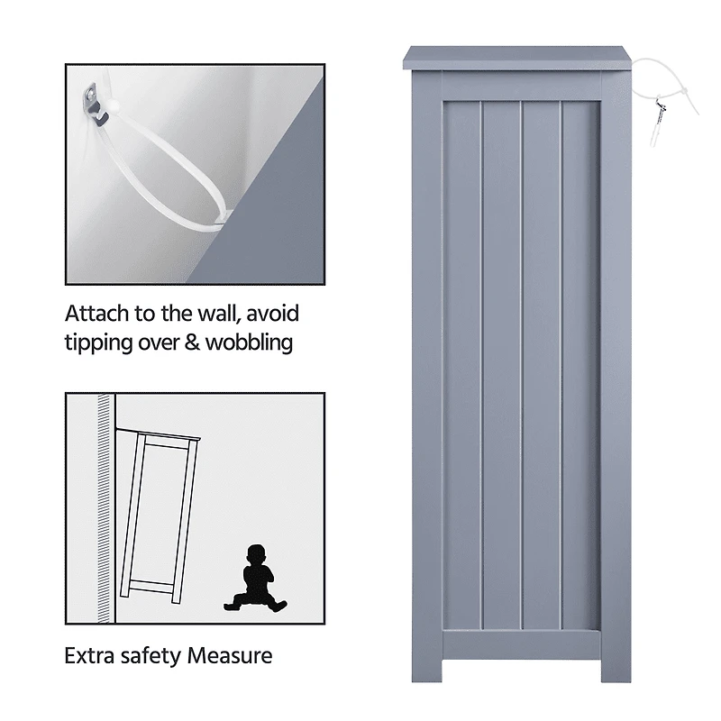 FullFurnique Armoire de Salle de Bain Autoportante en Bois avec 4 Tiroirs, Gris