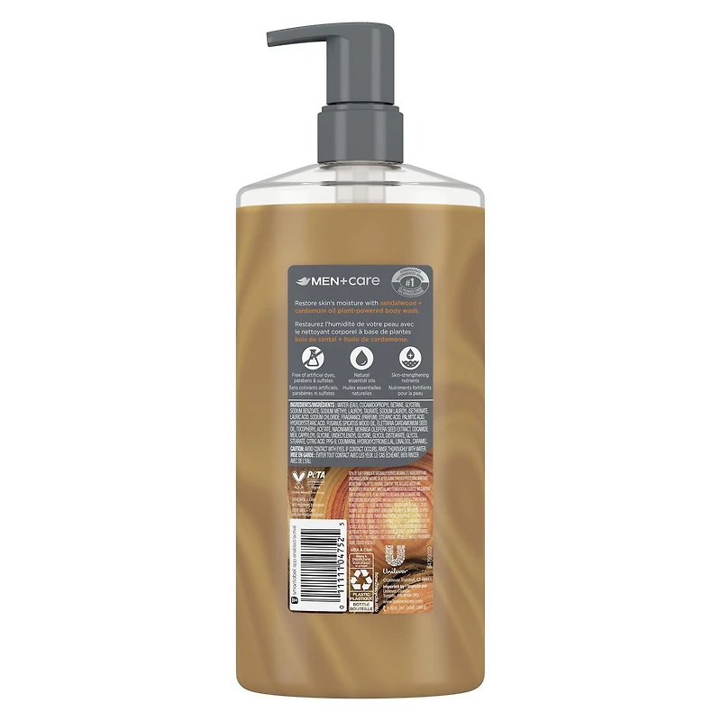 Dove Men+Care Gel douche pour réparer la peau sèche sous la douche Bois de santal + Huile de cardamome avec des nettoyants et des hydratants à base de plantes, 769mL 769mL