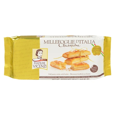 Vicenzi Baked Flaky Fine Sugar Icing Butter Coated Puff Pastry Sticks 125G, These crispy, light and delicate puff pastry are covered in a delicious glaze with a delicate apricot finish: just impossible to resist. Perfect to indulge your sweet tooth any time of day, our Iced Puff Pastry Sticks will seduce even the most sophisticated palates.