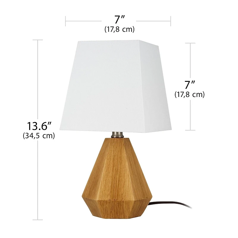 Home Trends 13.6" Geometric Wood Finish Accent Lamp with Square White Linen Shade, Modern 7" W x 13.6" H Accent Lamp
