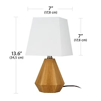 Home Trends 13.6" Geometric Wood Finish Accent Lamp with Square White Linen Shade, Modern 7" W x 13.6" H Accent Lamp