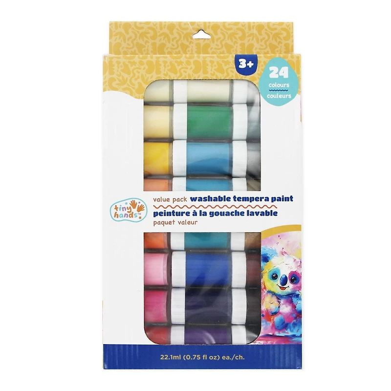 TINY HANDS Peinture à la détrempe lavable, paquet économique, 24 couleurs, 3 ans et plus, enfants, projets d'artisanat WASHABLE PAINT 24PC