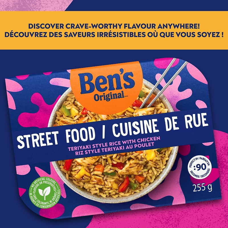 BEN'S ORIGINAL™  Street Food Teriyaki Style Rice with Chicken, Prepared Entrée, Microwave in 90 Seconds, 255 g, BEN STREET FOOD TERIYAKI
