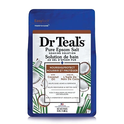 Dr Teal's Solution de bain au sel d'epsom pur, Nourrir et Protéger avec de L'huile De Noix De Coco, 1.36 kg