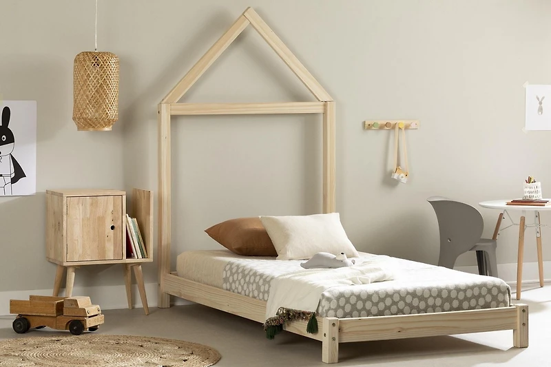 Solid Wood Bed with House Frame Headboard from the collection Sweedi South Shore