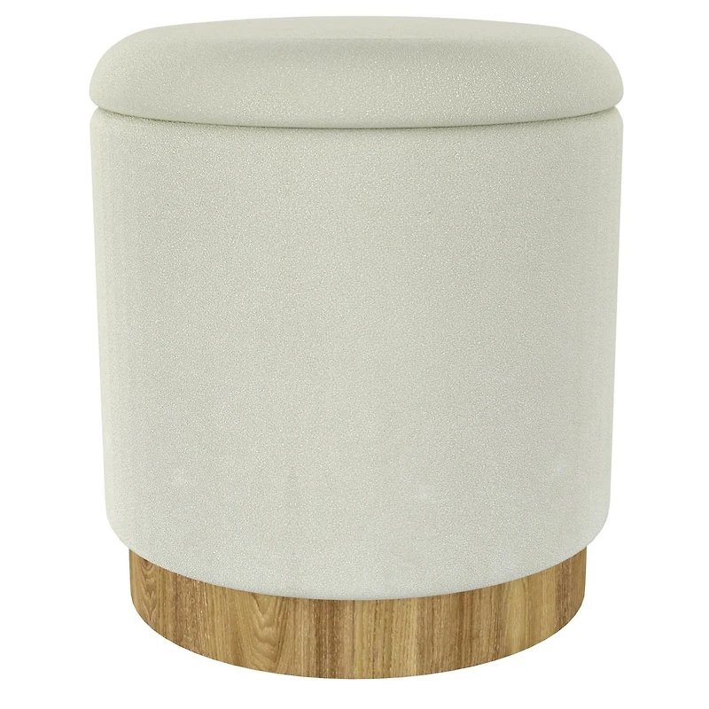 Moderne Tissu Ottomane de Rangement Ronde - Blanc et Naturel