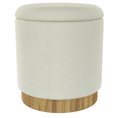 Moderne Tissu Ottomane de Rangement Ronde - Blanc et Naturel