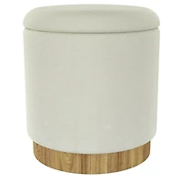 Moderne Tissu Ottomane de Rangement Ronde - Blanc et Naturel