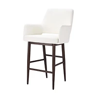 Tabouret rembourré en PU noir avec cadre en métal noyer – Tabouret à dossier haut avec accoudoirs, repose-pieds, assise robuste et confortable pour bars, cuisines et espaces contemporains, style milie