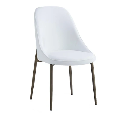 Modern Faux Leather and Metal Dining Chair, Set of 2 - White and Aged Gold
