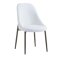 Modern Faux Leather and Metal Dining Chair, Set of 2 - White and Aged Gold