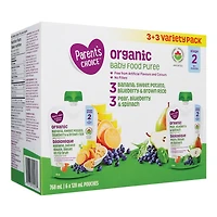 Parent’s Choice 3+3 Variety Pack Baby Food Purée, 768 mL (6 x 128 mL POUCHES)