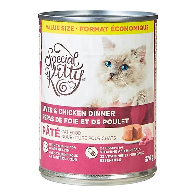 Special Kitty Liver & Chicken Dinner Pate Wet Cat Food, Value Size, 374 g Can, SK Liver & Chicken Dinner - 374 g - Value Single