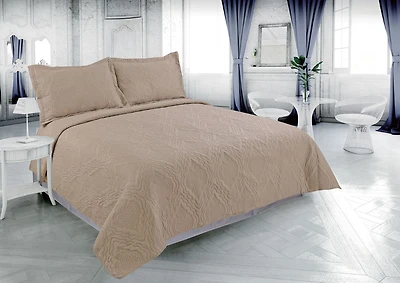 Literie Marina Decoration, couvre-lit Pinsonic uni en relief, ultra doux, avec taies d'oreiller, couleur taupe