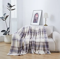 CHAPS PRINTED PLAID PLUSH BLANKET, 90 X 90