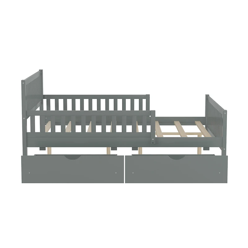 Lit plateforme en bois avec barrières de sécurité, taille simple, Noble House, gris
