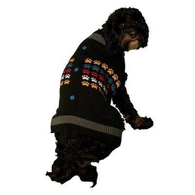 Holiday Time Black Paw Cardigan Dog Sweater