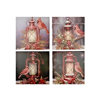 Canvas Wall Art Asstd (Glowing Lantern With Cardinal) - Set of 4