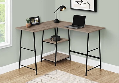 Monarch Specialties Computer Desk, Home Office, Corner, Storage Shelves, 48"l, L Shape, Work, Laptop, Metal, Laminate, Brown, Black, Contemporary, Modern