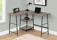 Monarch Specialties Computer Desk, Home Office, Corner, Storage Shelves, 48"l, L Shape, Work, Laptop, Metal, Laminate, Brown, Black, Contemporary, Modern