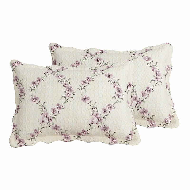 Marina Decoration Rich Printed Embossed Pinsonic Coverlet Bedspread Ultra Soft Home Bedding 3 Piece Summer Quilt Set with 2 Embossed Shams, Purple Orchid Cream Pattern King Size