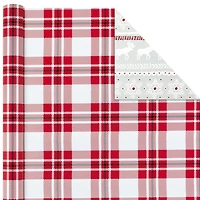 Paquet de papier d'emballage Hallmark des fêtes, motif rustique de Noël (Paquet de 3, 120 pieds carrés au total), motif écossais, ferme, camionnette rouge, orignal, paysage boisé