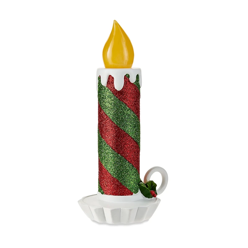 Mr. Christmas Bougie décorative à rayures rouges et vertes scintillantes de 10 po Mr. Christmas Bougie pailletée rayée rouge et verte de 10 pouces