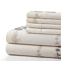 Marina Decoration Ultra Soft Silky Deep Pocket Rich Printed Bedding Rayon from Bamboo All Season Sheet Set with Pillowcases, Blue Chrysanthemum Floral Pattern