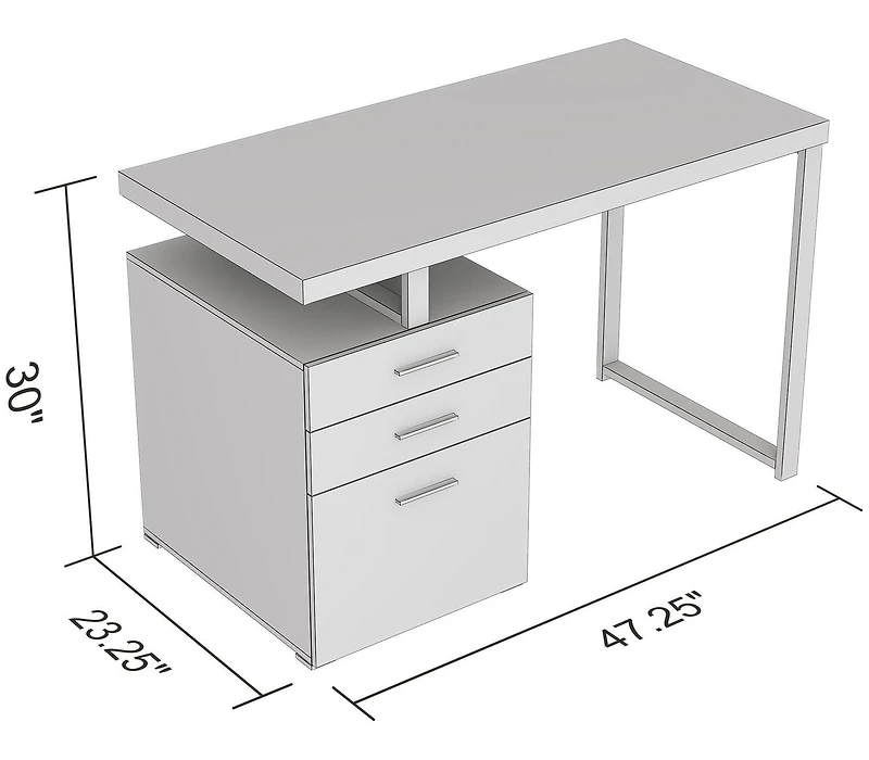 Safdie & Co. Desk 47.25L Dark Grey 3 Drawers Black Metal